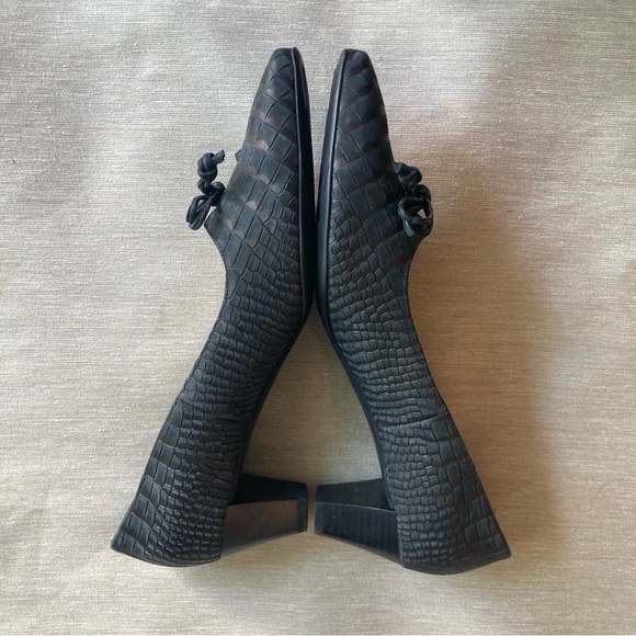 PETER KAISER Sz 7.5 UK Crocodile Style Pointy Toe Bow Short  Heel Leather Shoes - Picture 11 of 14